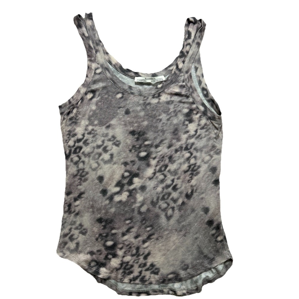 Allsaints Women's US 10 Leopard Strap Vest Modal Tank Top Ribbed Stretch